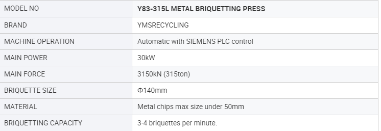 Y83315L Hydraulic Scrap Metal briquetting press machine for Foundry Briquetting Equipment