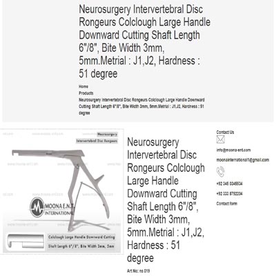 Neurosurgery Intervertebral Disc Rongeurs Colclough Large Handle Downward Cutting