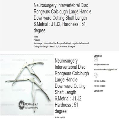 Neurosurgery Intervertebral Disc Rongeurs Colclough Large Handle Downward Cutting