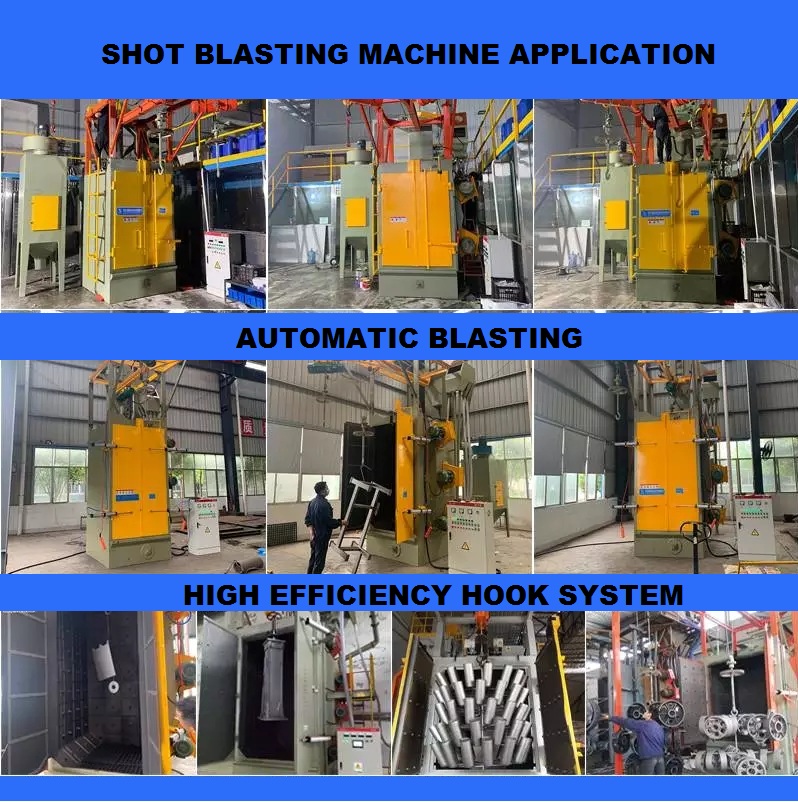 Double hook type shot blasting machine rust remover machine for castigns forgings metal parts