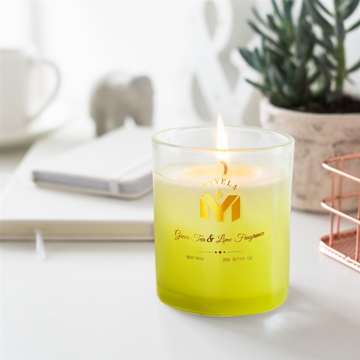 Scented Candle Green Tea Lime Fragrance 707 Oz Soy Wax 40 Hours Long Lasting Burning