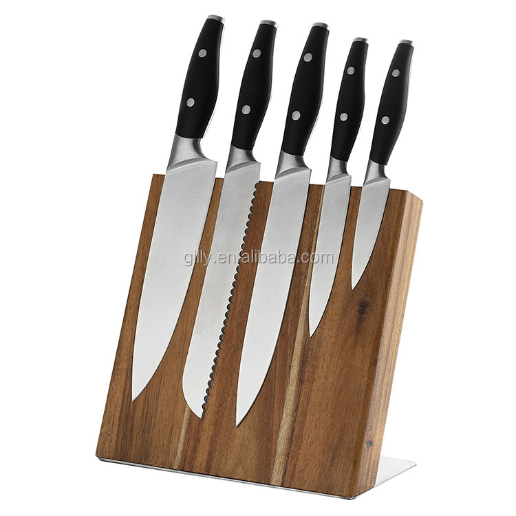Germany steel professional kitchen knife set with magnet wooden block