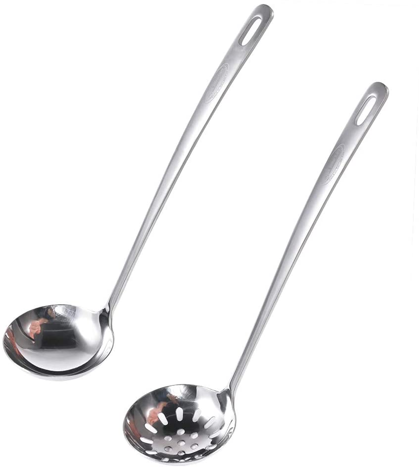 Stainless Steel Thickening Slotted Spoon and Long Handle Soup Spoon