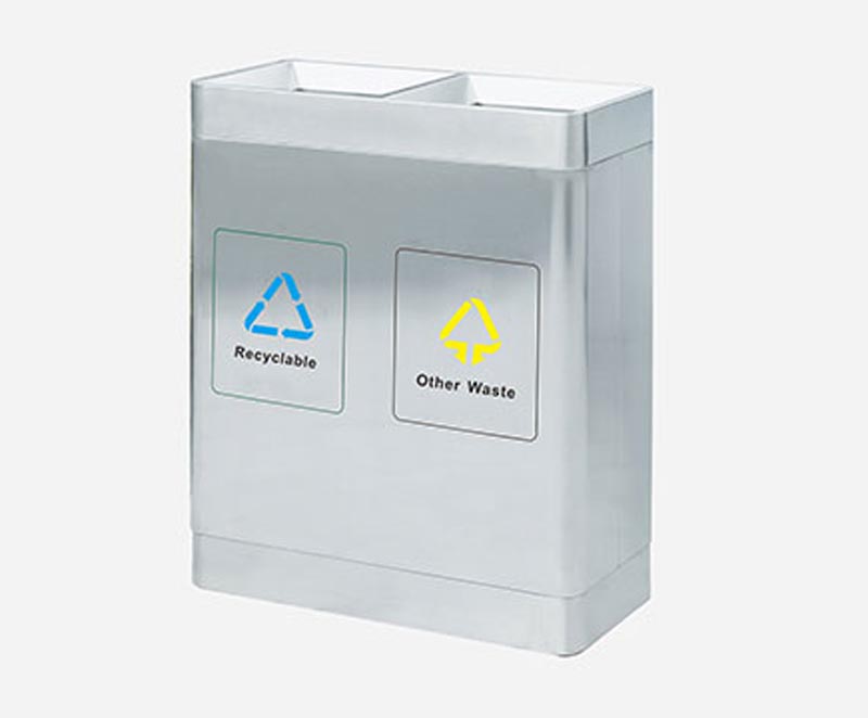 MAXHB41 Wholesale Stainless Steel 2 Compartment Recycle Bin With Silkscreen For Airport