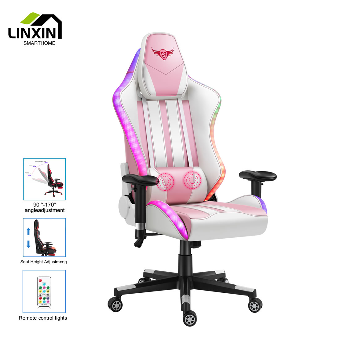 NEW Design LED Light RGB Reclining PC Computer Gamer Player Chaise Black and Blue PU Leather Home Gaming Chair Custom Lo
