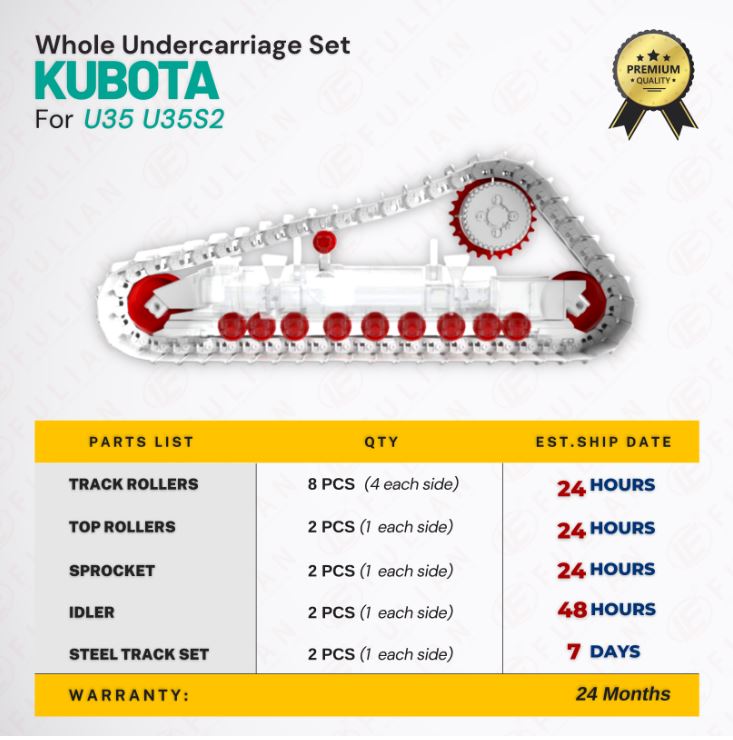 For Kubota U35 U35S2 Undercarriage Parts Rubber Track Idler Track Bottom Roller Sprocket Top Carrier Roller Mini Excavat
