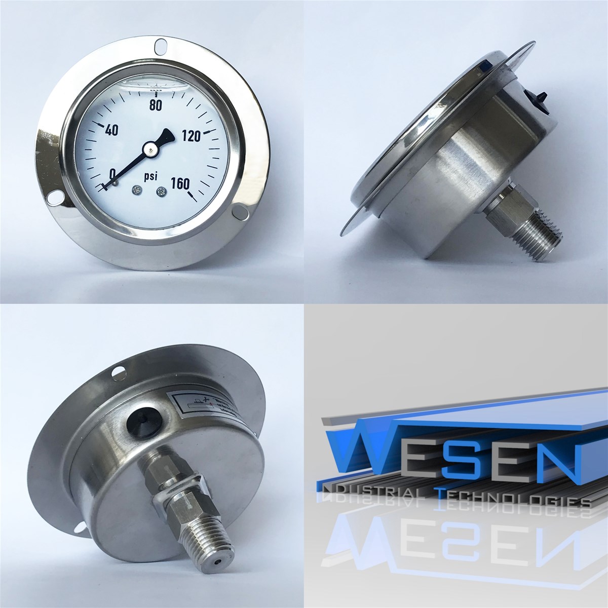 WESEN Technologies Pressure Gauge 63mm 160PSI all stainless steel with front flange 3 hole