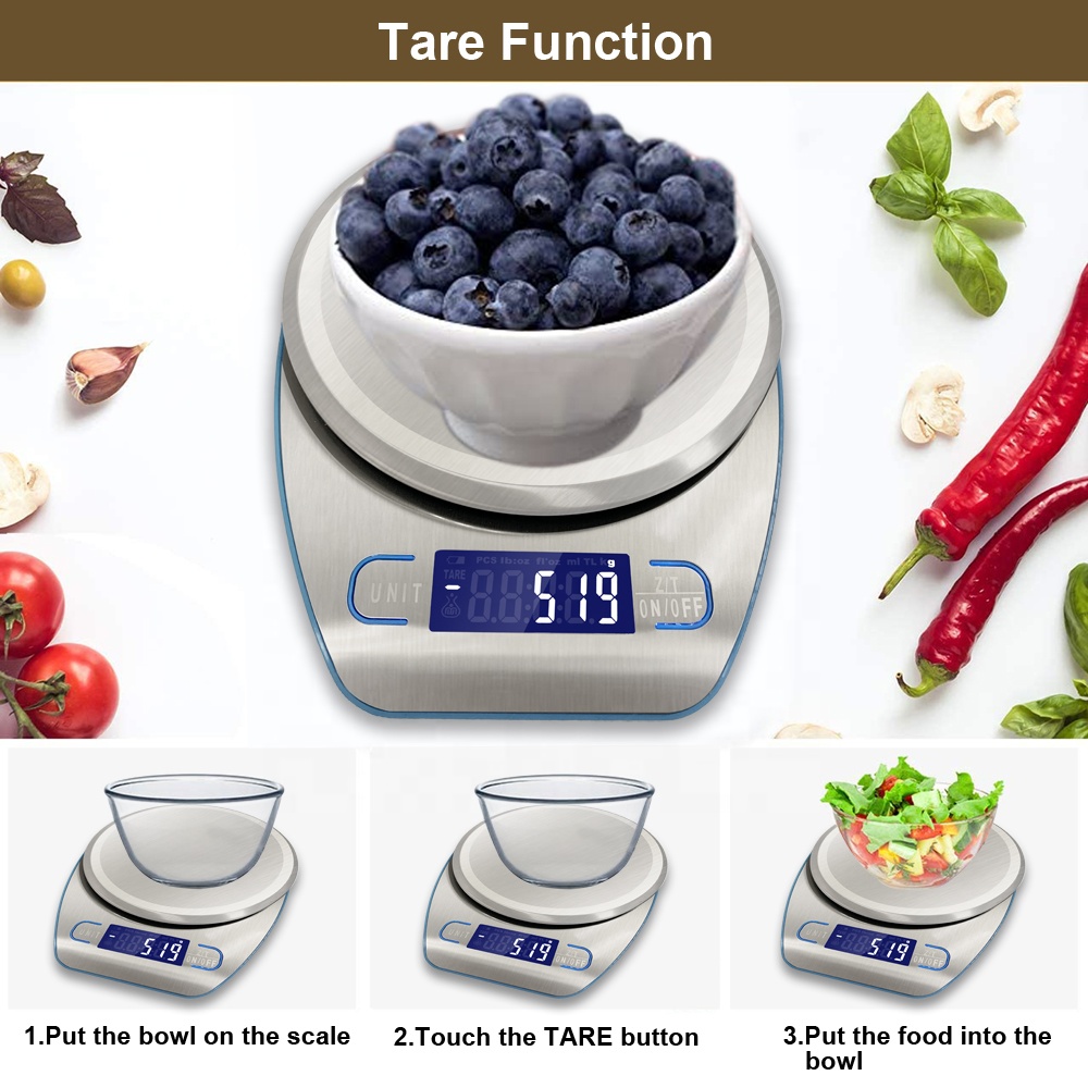 Kitchen Digital Scale Stainless Steel Food Weighing Scale Electronic Kitchen Scale 5kg 1g for Baking Gift
