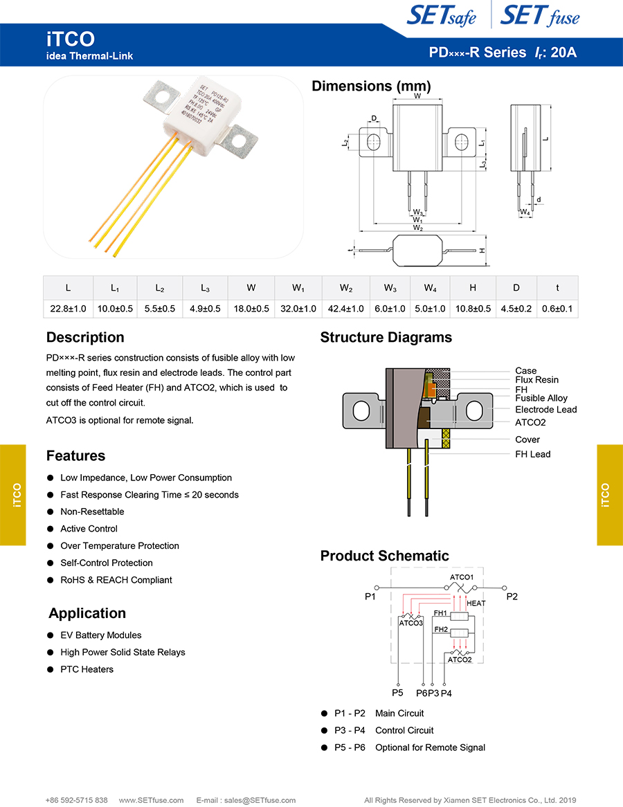 Itco Pd Series 400 VDC Idea Thermal Link Fuse Cutoff Motor Protector Manufacturers with UL cUL TUV PSE CCC Kc