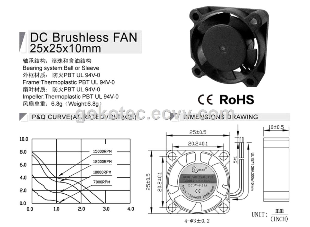 DC 5V 12V2510 DC Brushless Square Frame Ball Bearing Cooling Fan