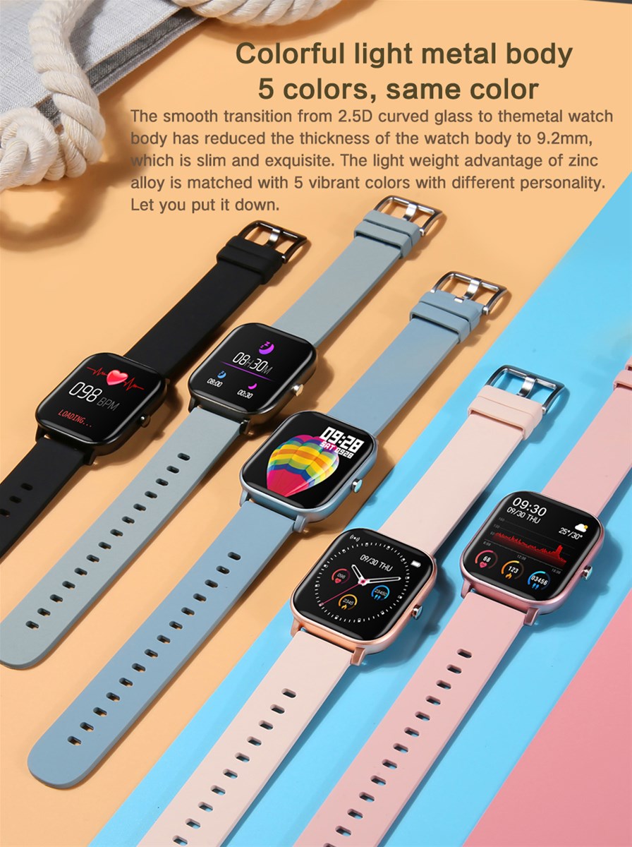 2021 Hot Sale 14 Inch TFT Color Screen 240240 Fitness Tracker Blood Pressure Women P8 Smart Watch