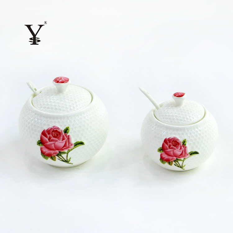 7pc Storage Pots White Porcelain Rose Decoration Canister Set With Holder Ceramic Tea Coffee Sugar Pots