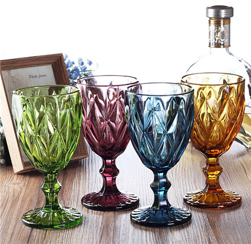 Vintage Pattern Embossed Multi Colored Wine Glass Goblet for Party Wedding