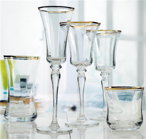 Wholesale Gold Band Design Wine Glass set of champagne glasses Elegant Glassware And Stemware
