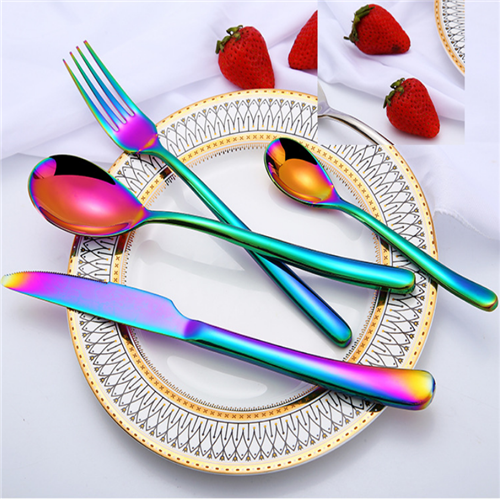 Bright Rainbow Handle Stainless Steel Cutlery Coffee Spoon Knife And Fork Set