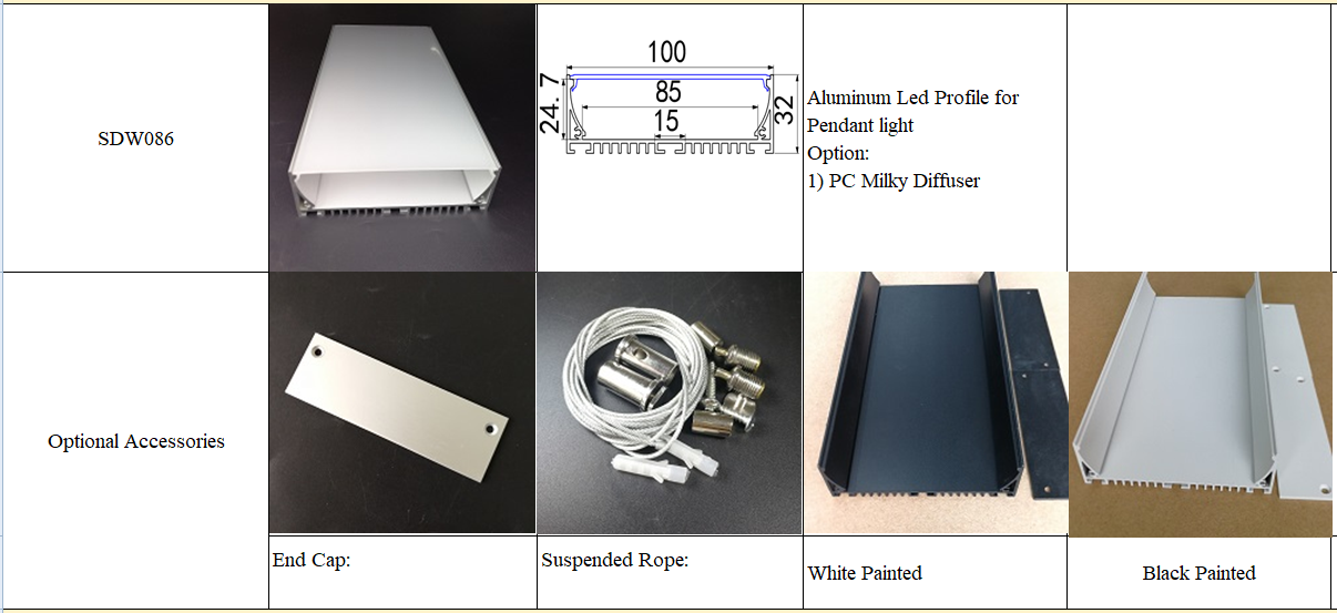 10032mm Ceiling led Light Pendant Aluminum extrusion track profile with flat pc diffuser for led strip tape