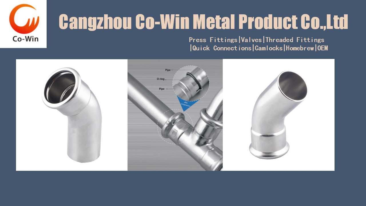 STAINLESS STEEL PRESS FITTING 45 DEGREE ELBOW with PLAIN END