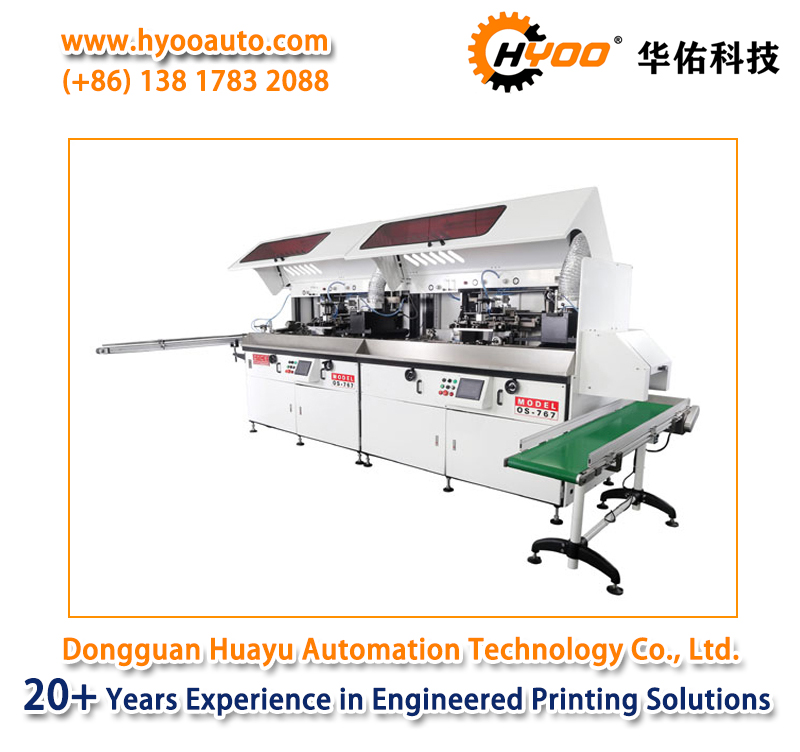 HYOO HY7672 Two Color Automatic UV Bottle Silk Scree Printing Machine Printer