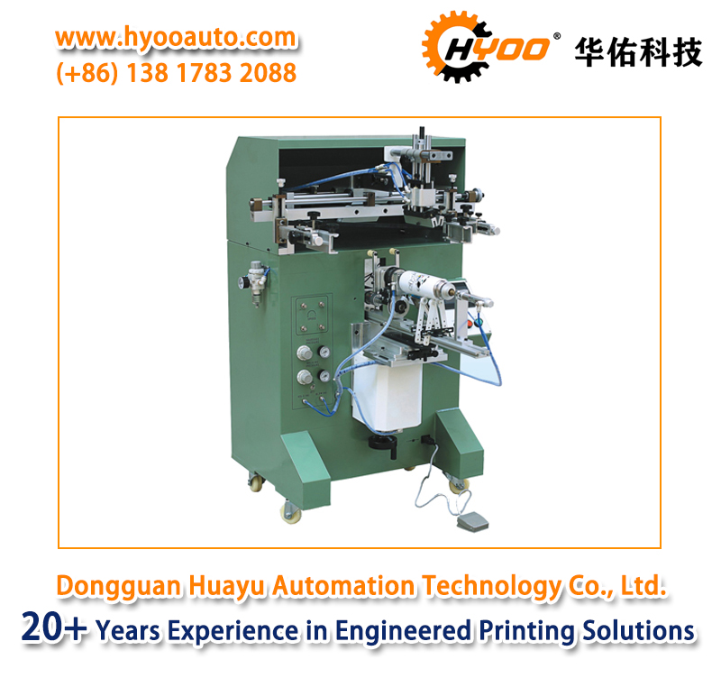 HYOO HY400 Mechanical Cylindrical Screen Printing Machine Semi Auto Screen Printer For Round Curve and Cone Shape