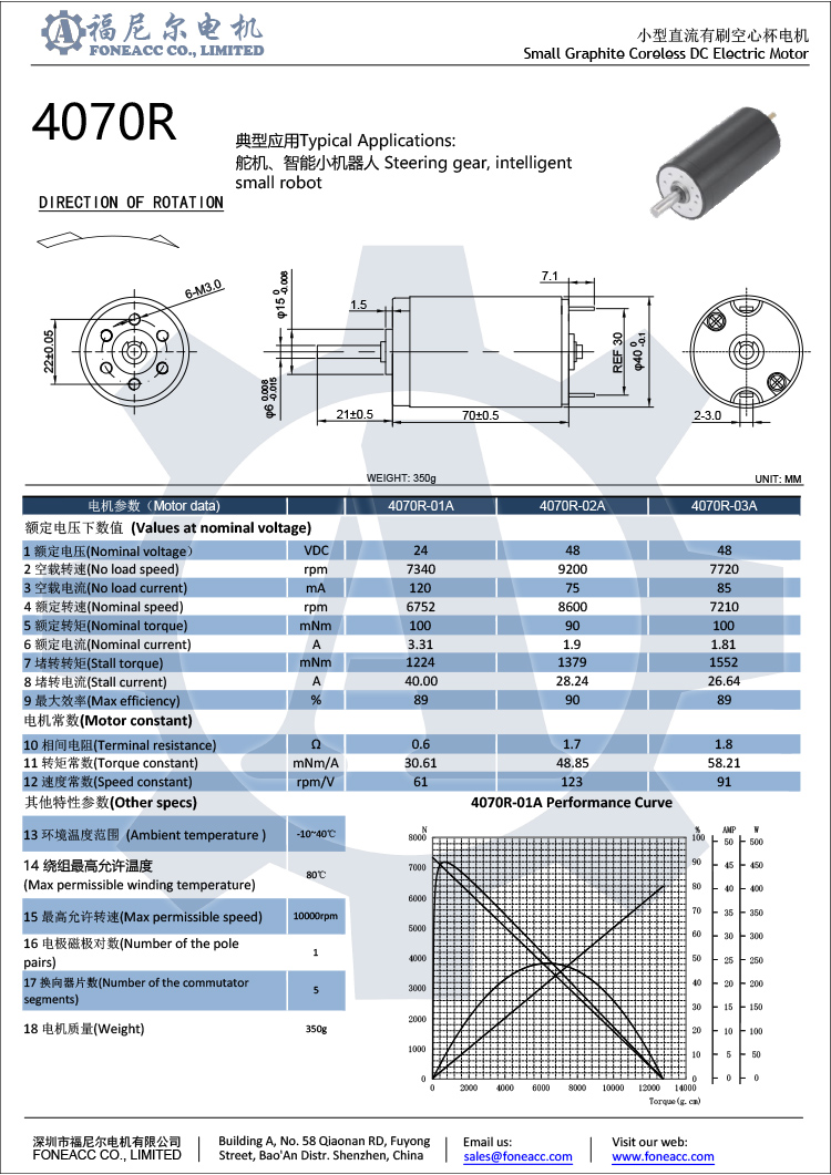 4070R 40 mm micro coreless brush DC electric motor