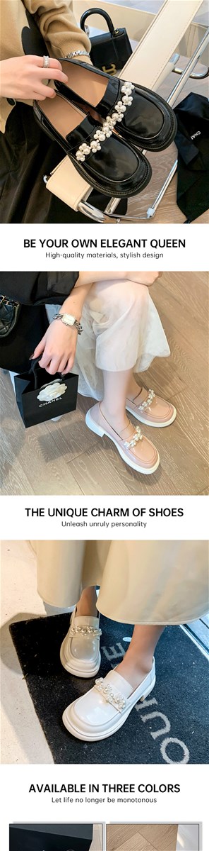Thick soled Mary Jane shoes pearl round head British style small leather shoes womens minority JK retro square head MID