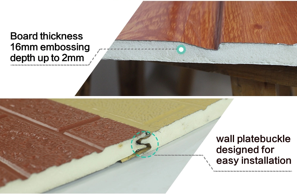 Soundproof Embossed Decorative Metal Insulated Wall Panel Sandwich PU Foam Wall Board