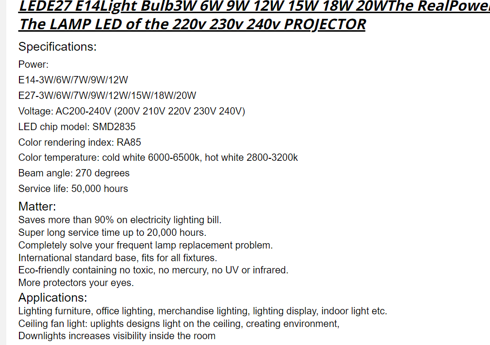 LED E27 E14 l3W 6 9 12 15 18 20 real power A 220V 230V 240V