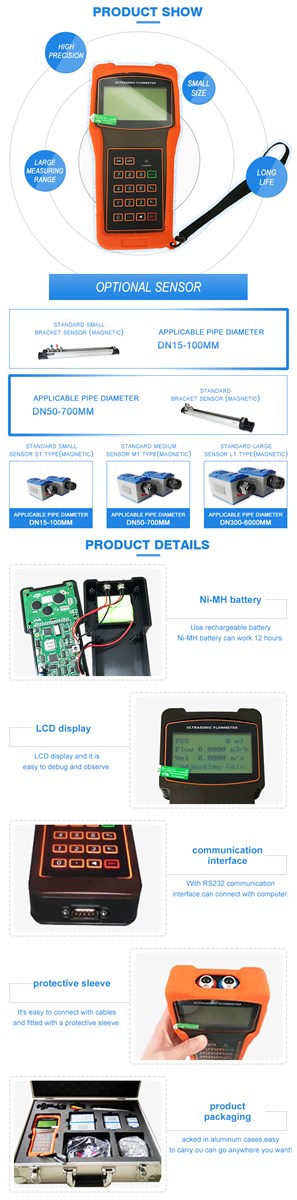 high accuracy battery handheld portable ultrasonic flowmeter