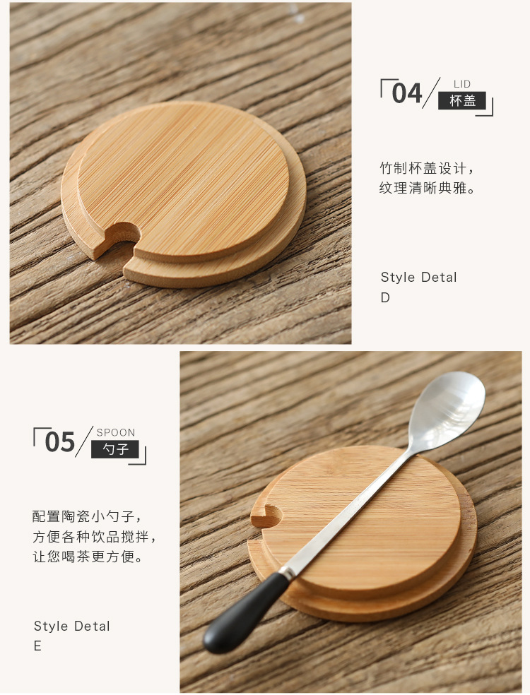Couples Wooden handle handle Ceramic cup Scoop with lid Gift box tote bag
