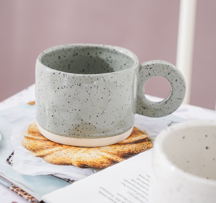 Handsqueezed Nordic Ceramic Coffee Mug Coarse Pottery Coffee Cup with Splashing Ink Coffeeware Creative Household