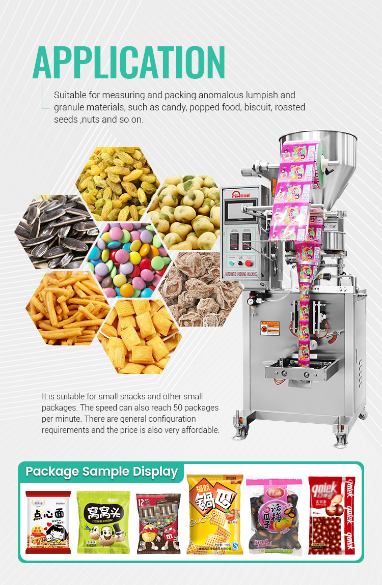Vffs Automatic Granule Snacks Candy Salt Sugar Sachet Packing Packaging Machine