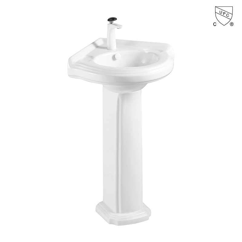 Bathroom white triangle CUPC certified ASME compliant ceramic corner pedestal sink