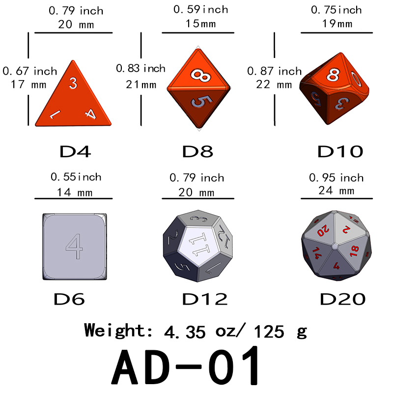 Custom Metal Dice Set 16mm Custom Dice Set dnd polyhedral wholesale metal dice