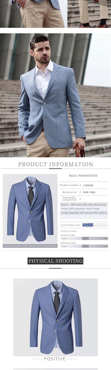 Casual suit men linen business suit spring and summer double slit houndstooth single suit jacket thin