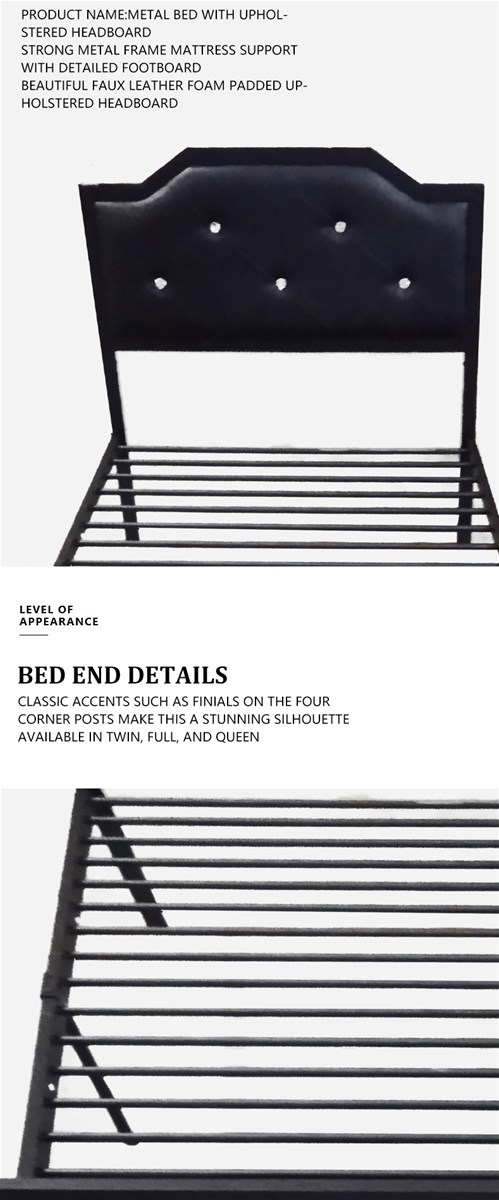 Metal Bed with Padded Headboard