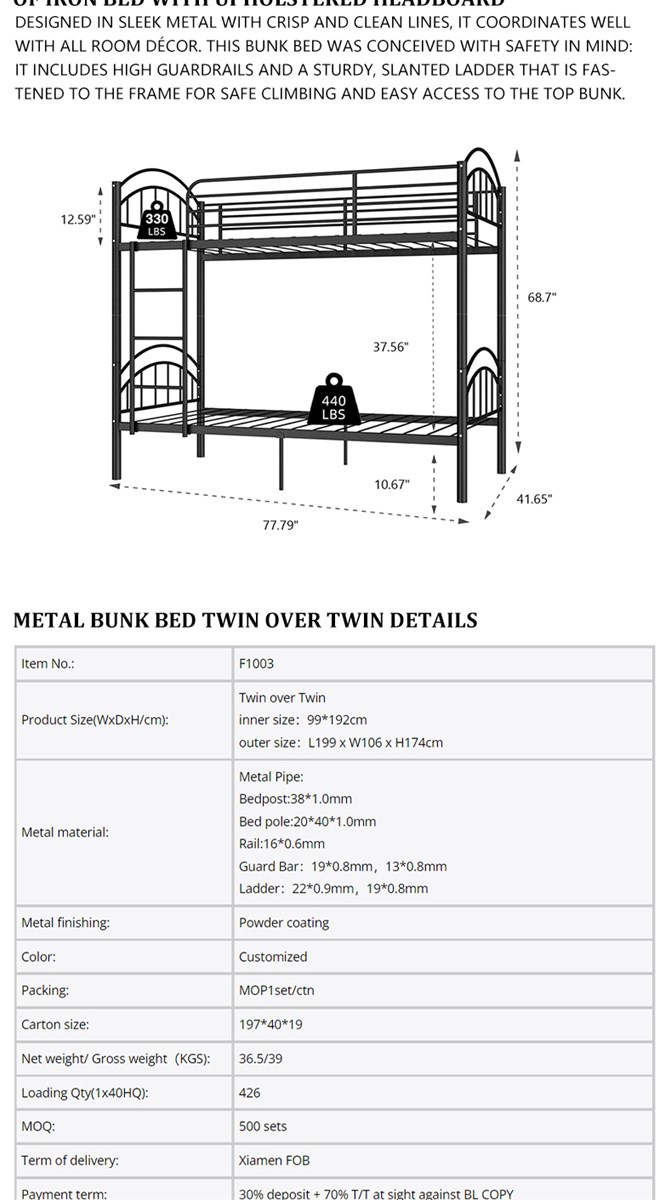 Metal Bunk Bed Twin over Twin bedstead