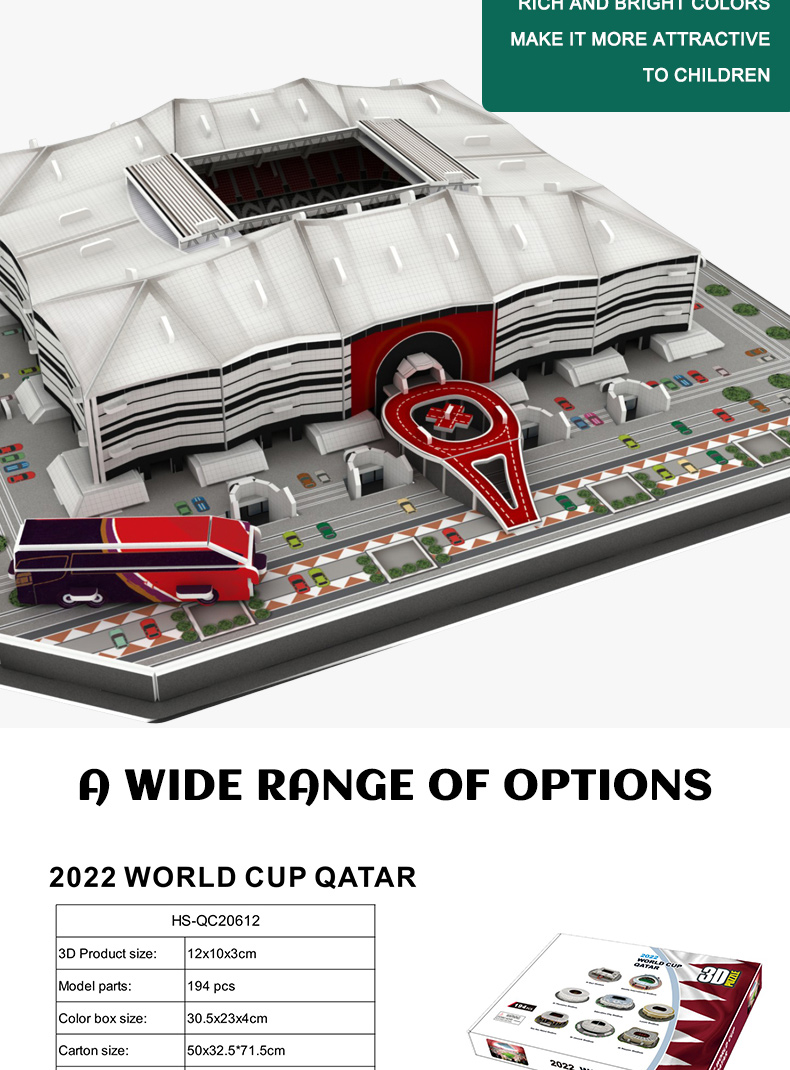 2022 World Cup Qatar Stadium Building Model 3D Jigsaw Puzzles Game Kids Toys