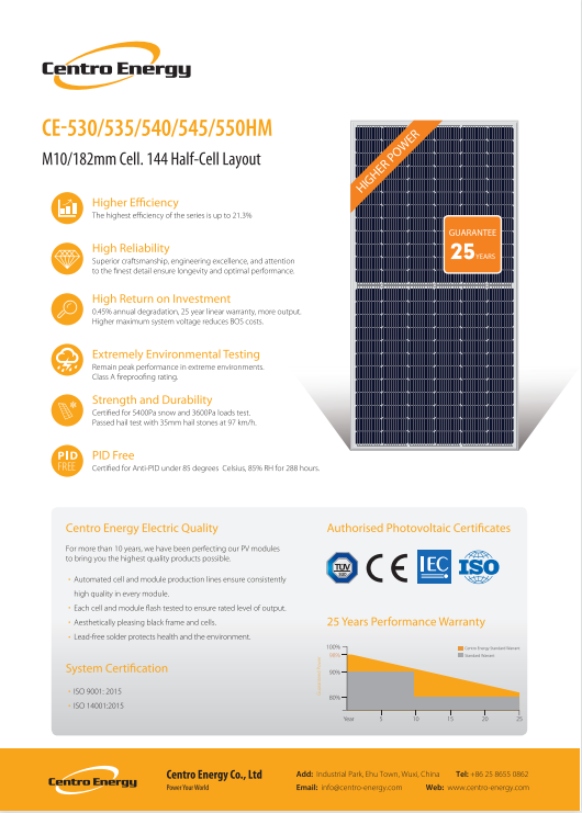 Golden supplier of mono 550W solar moedle panel 182mm cell Halfcut