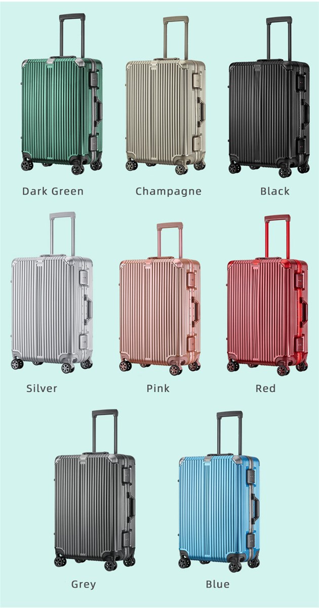 luxury fashion designed aluminum trolley suitcase lightweight business travel PCABS material luggage sets on wheels