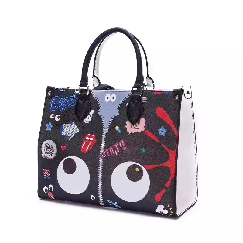Stylish girls college trendy combine white and black handbag women eye theme cute bags
