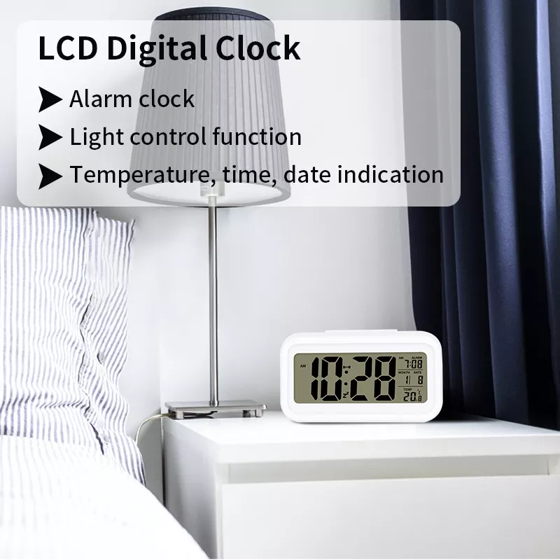 Large LCD Backlight Display Digital Alarm Electronic Clock Home Office Travel Desktop Decor Clock With Thermometer