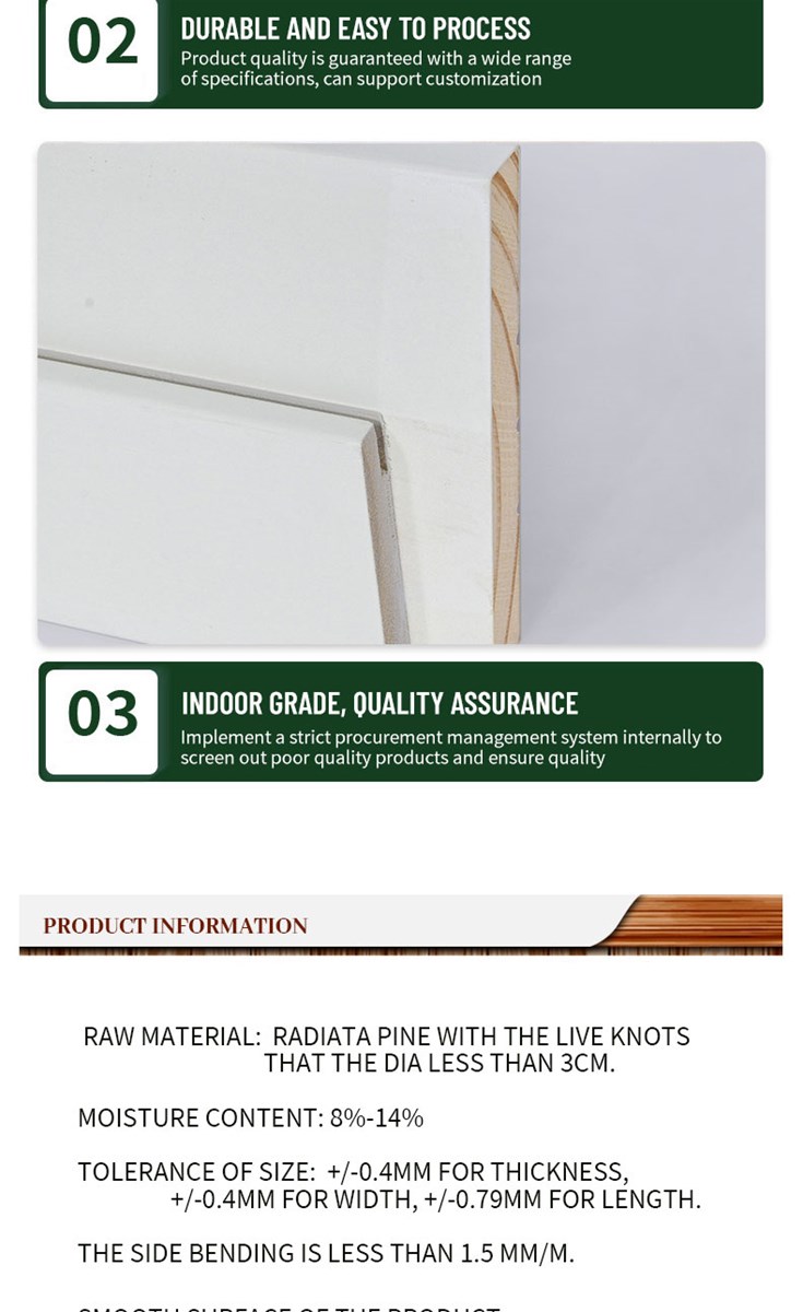 White gesso coating 4 sides and waterbased primer for 3 side FJEG radiata Pine Door jamb