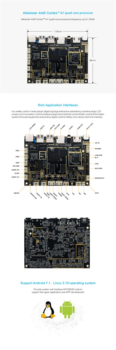 Small size Arm Single Board Computer onboard A40I process option Android and Linux OS
