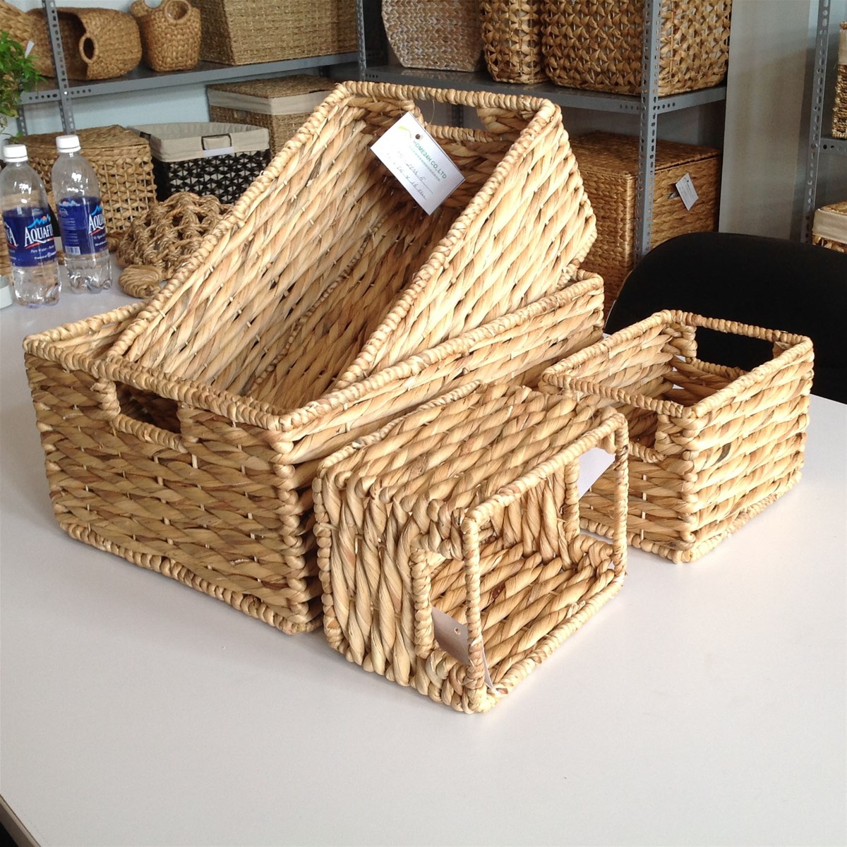 Vietnam Water Hyacinth Storage Basket Set s4 Hand woven Wicker Baskets Home24hbiz