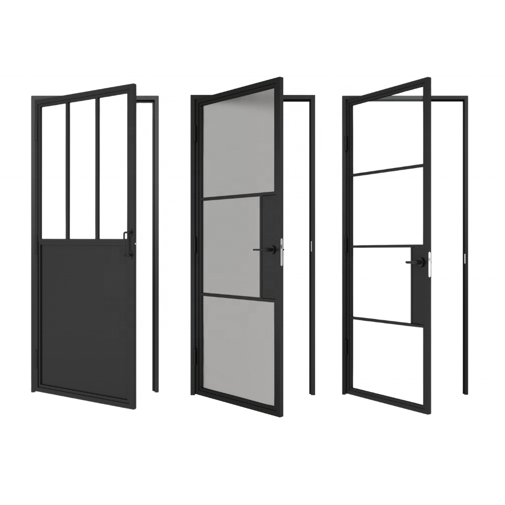 Kinmade Modern Metal Frame Glass Panel Interior French Barn Sliding Doors