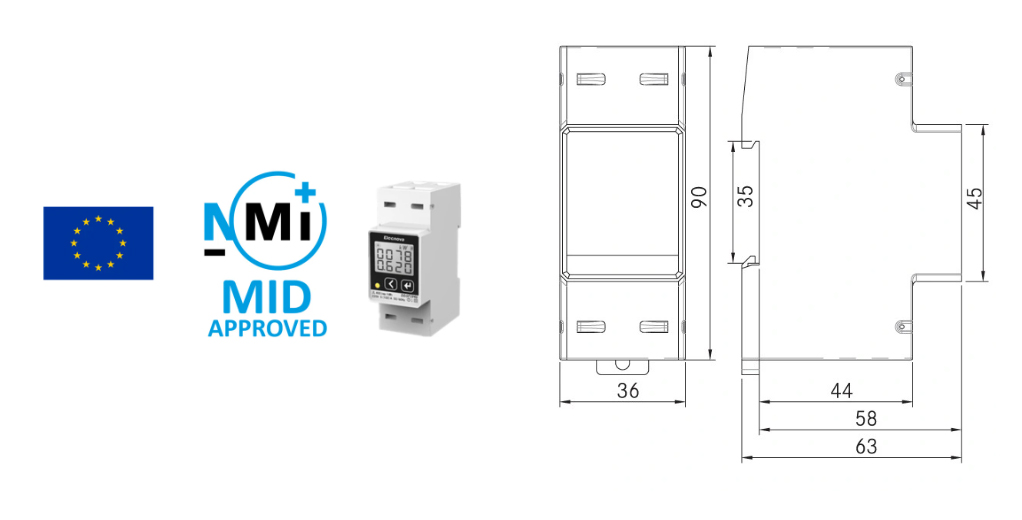 MID Certification DIN Rail Single Phase Accuracy 05s 1p2w Multi Functional 63A Direct Input EV Charger Energy Meter