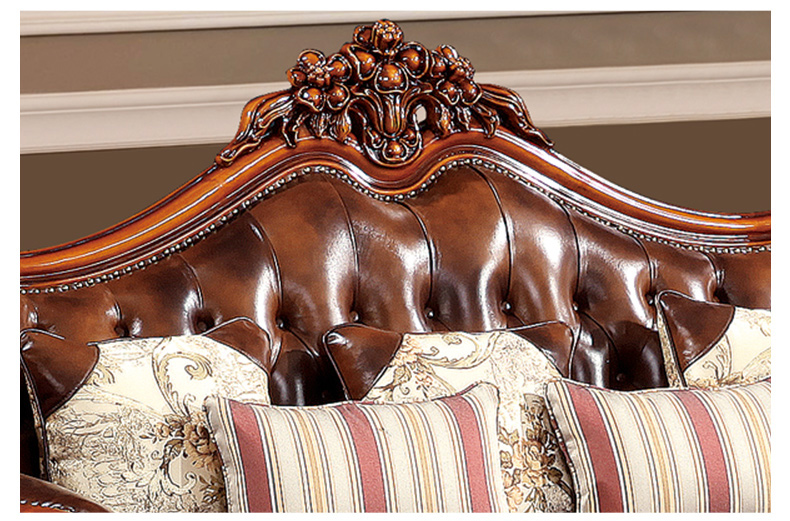European leather solid wood sofa combination villa luxury living room large family all solid wood carved furniture
