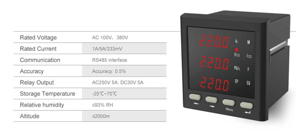8383mm LED Display 215th Harmonic RS485 Communication One Power Pulse Output Thd Multifunctional Power Meter