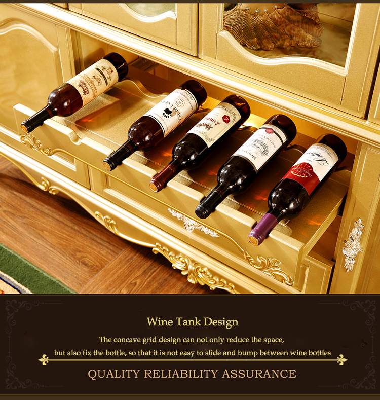 America European Luxury Villa Full Wood Exquisite Carved Champagne Gold Multifunctional Storage Wine Cabinet