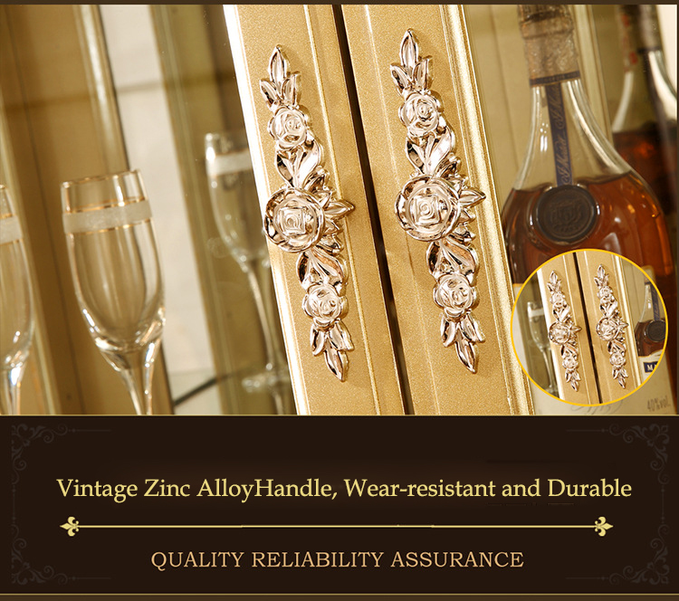 America European Luxury Villa Full Wood Exquisite Carved Champagne Gold Multifunctional Storage Wine Cabinet